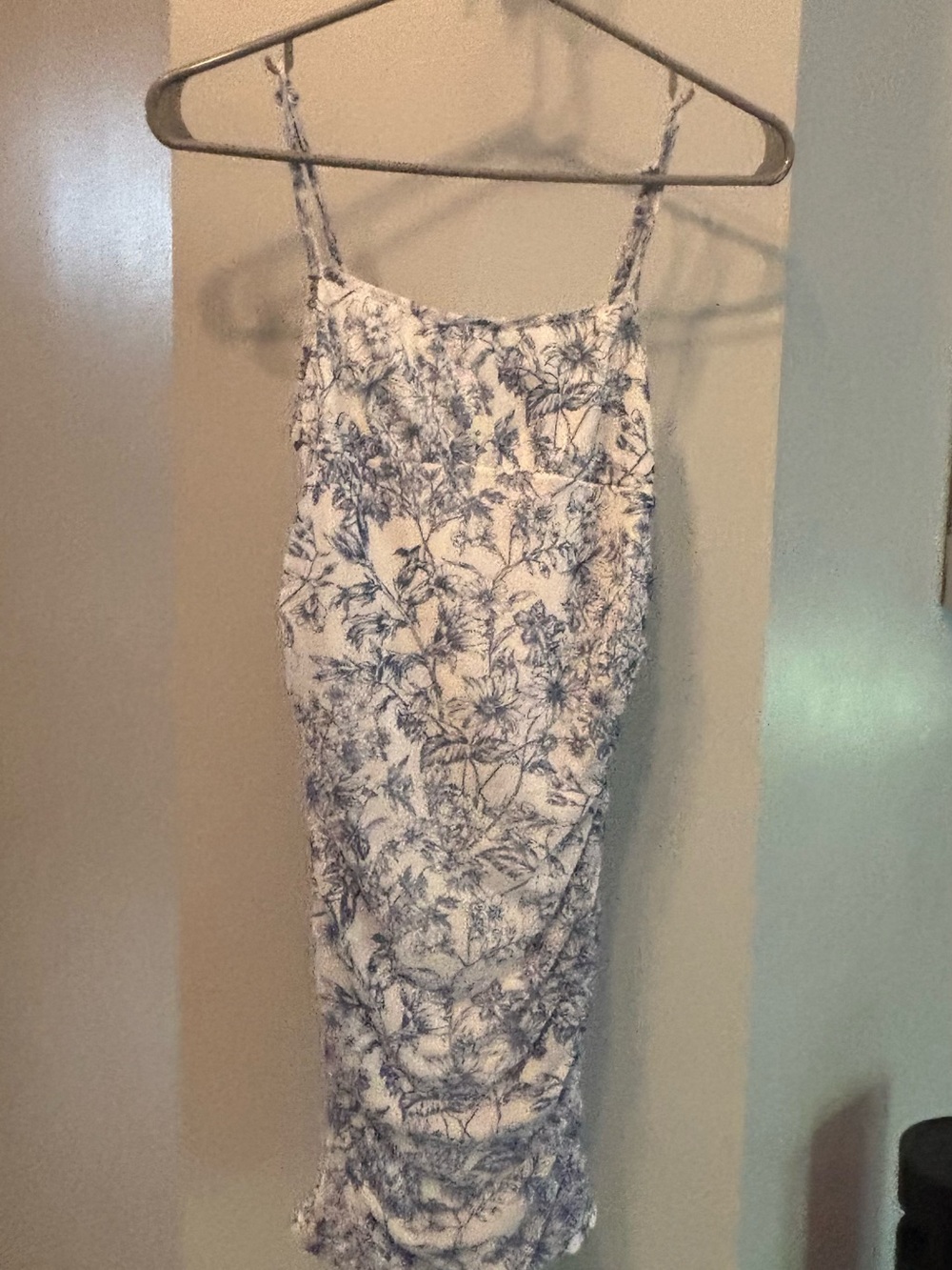Blue Floral Print Spaghetti Strap Dress